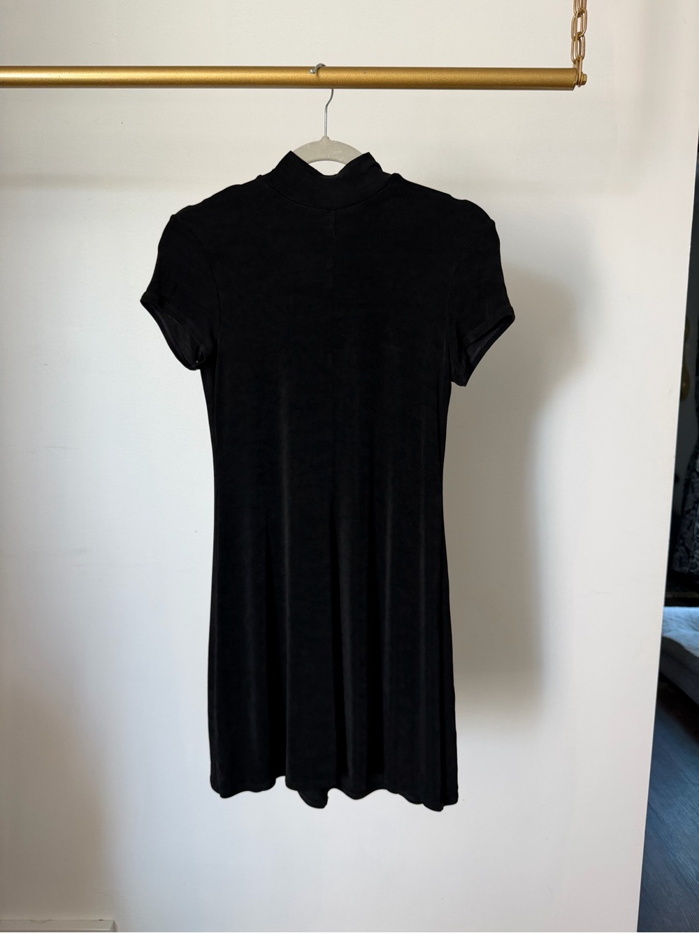 Black Short-Sleeve Mock Neck Dress